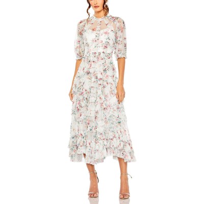 Mac Duggal Womens Ivory Floral Print Ruffled Evening Dress Gown 2 BHFO 4065