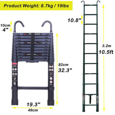 8.5/10.5/12.5/14/16.5/20FT Telescopic Ladder Collapsible Step Folding Extendable