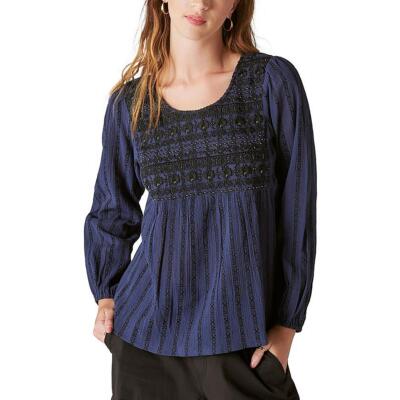 Женский темно-синий вышитый бисером пуловер Lucky Brand, топ-блузка, XS BHFO 9427
