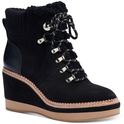 

Женские кожаные сапоги на танкетке с круглым носком Kate Spade New York BHFO 7886, Черный, Willow
