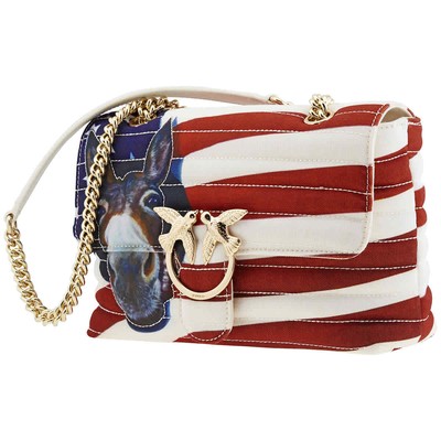 Pre-owned Pinko Lucia Heffernan Eco-love Puff Recycled Bag 1n12nby68a Cr1 In Multicolor/red/white/blue