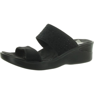 Bzees Womens Sienna Black Wedge Slide Sandals Shoes 6 Medium (B,M) BHFO 2011
