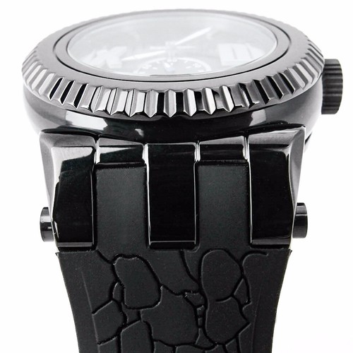 Pre-owned Royal Crown 6415 Black Men's Wrist Watch 46mm Stainless Steel Case Silicon Band