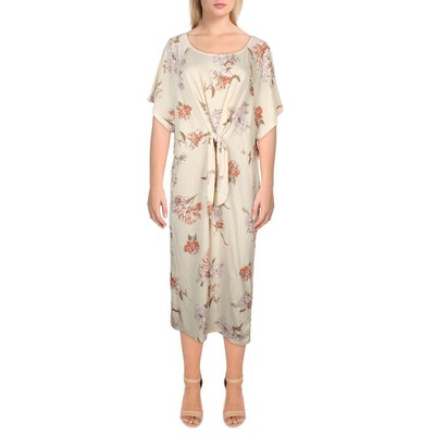 Angels Womens Ivory Floral Print Knot-Front Casual Midi Dress Plus 3X BHFO 2681
