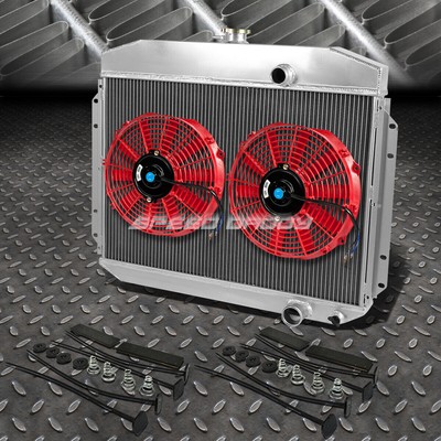 3-РЯДНЫЙ АЛЮМИНИЕВЫЙ РАДИАТОР + 2X 10 ВЕНТИЛЯТОРОВ КРАСНОГО ЦВЕТА ДЛЯ 61-64 F100 F250 F350 Y-BLOCK l6/V8