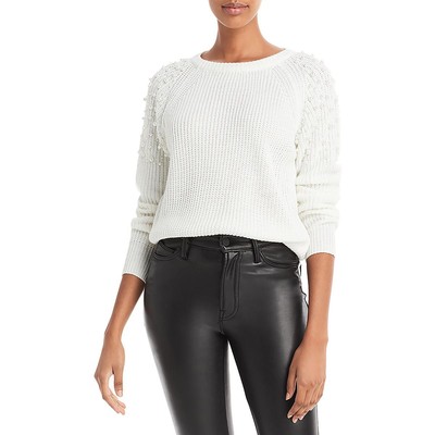 Aqua Womens Ivory Wool Blend Embellished Knit Crewneck Sweater XS BHFO 8899