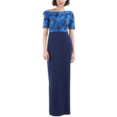 JS Collections Womens Blue Embroidered Sequined Evening Dress Gown 14 BHFO 4932