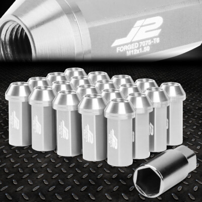 J2 ENGINEERING 7075 АЛЮМИНИЙ M12X1.5 20ШТ 50 ММ ЗАКРУГЛЕННАЯ ГАЙКА + ПЕРЕХОДНИК СЕРЕБРИСТЫЙ