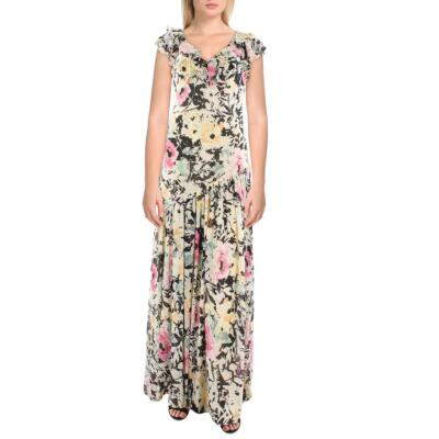 

Lauren Ralph Lauren Женское шифоновое многоуровневое платье макси цвета слоновой кости с цветочным принтом  BHFO 3742, White multi