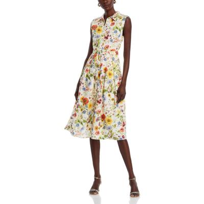 T Tahari Womens White Floral Print Collared Sleeveless Shirtdress 8 BHFO 1404