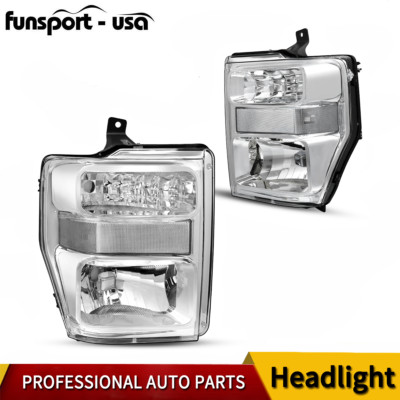 Front Headlights for 2008-2010 Ford F250 F350 Super Duty Chrome Housing Headlamp