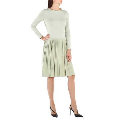 Pre-owned Burberry Open-back Stretch Silk And Crepe Pleated Chain Detail Dress, Brand Size In Check Description