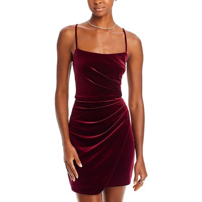 Женское красное бархатное мини-платье для коктейлей и вечеринок с рюшами Betsy & Adam, 6 BHFO 4395