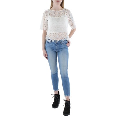 7 For All Mankind Женская белая кружевная рубашка со звездами, укороченный топ M BHFO 6425