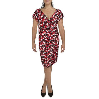 

Женское красное платье-футляр длиной до колена с принтом Kasper  BHFO 1695, Red/white/black print