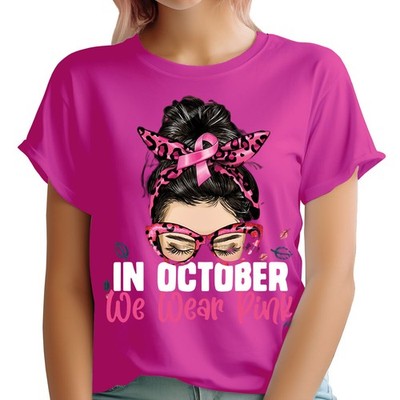 T Shirt Breast Cancer #BCA Messy Bun In October We Wear Pink Unisex #BCA#V