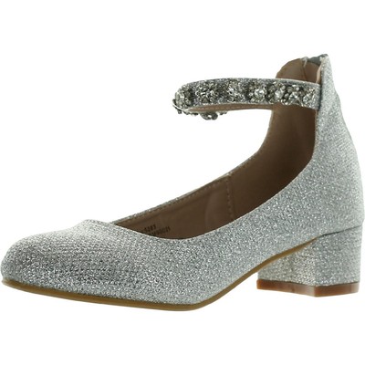 

Badgley Mischka Girls Silver Block Heels 11 Medium (B,M) Little Kid BHFO 1327, Серебряный