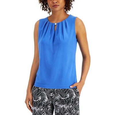 

Kasper Женская синяя плиссированная спортивная блузка с замочной скважиной  BHFO 7829, Mariner blue