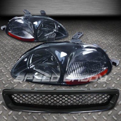 ДЛЯ 96-98 CIVIC EJ / EK ЧЕРНАЯ РЕШЕТКА ПЕРЕДНЕГО БАМПЕРА + ДЫМОВЫЕ / ЯНТАРНЫЕ ФАРЫ