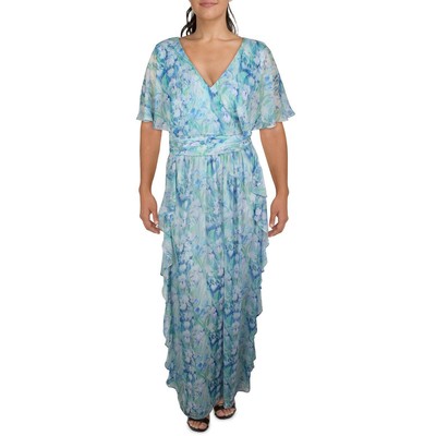 

Женское синее шифоновое вечернее платье с цветочным принтом Adrianna Papell Plus  BHFO 2059, Blue multi