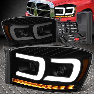 ДЛЯ 06-09 DODGE RAM ДВОЙНЫЕ СВЕТОДИОДНЫЕ ФАРЫ-ПРОЕКТОРЫ С ПОДСВЕТКОЙ + НАБОР ИНСТРУМЕНТОВ ТОНИРОВАННЫЙ/ ЯНТАРНЫЙ