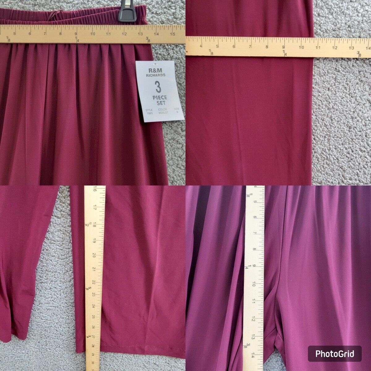 R & M Richards 3-Pc. Sequined Lace Pantsuit & Jacket Women's 6 Merlot 3/4 Sleeve - Picture 21 of 22