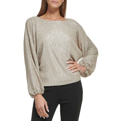 Женская блузка с вырезом лодочкой и серебристыми блестками DKNY, XS BHFO 7268