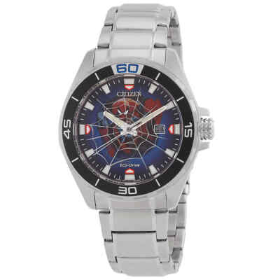 Pre-owned Citizen Spider-man Eco-drive Blue Dial Men's Watch Bm7610-52w