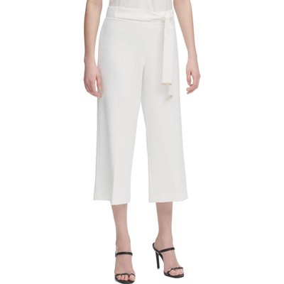 

Calvin Klein Женские белые укороченные классические брюки с широкими штанинами и высокой посадкой  BHFO 4504, Белый