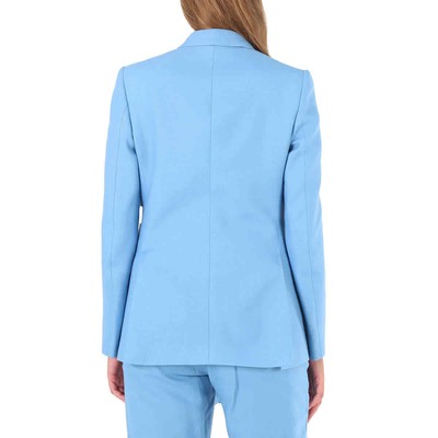 Pre-owned Burberry Ladies Blue Topaz Jersey Sash Detail Wool Ramie Tailored Jacket, Brand