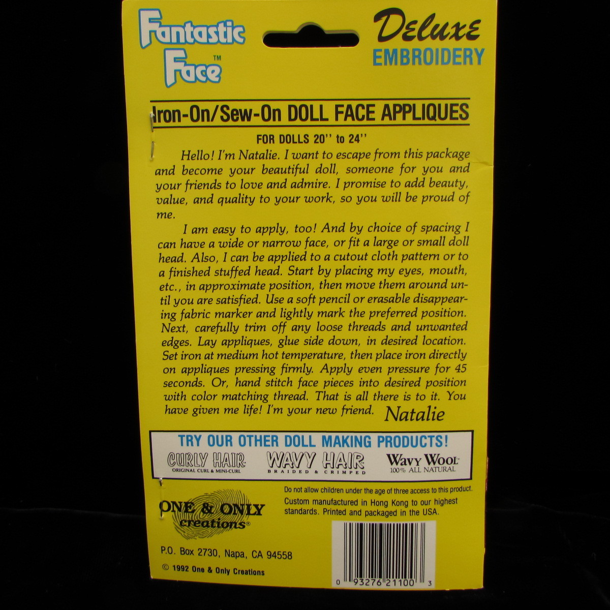 Fantastic Face Natalie Deluxe Embroidery Iron On Sew On Doll Appliques 21-100