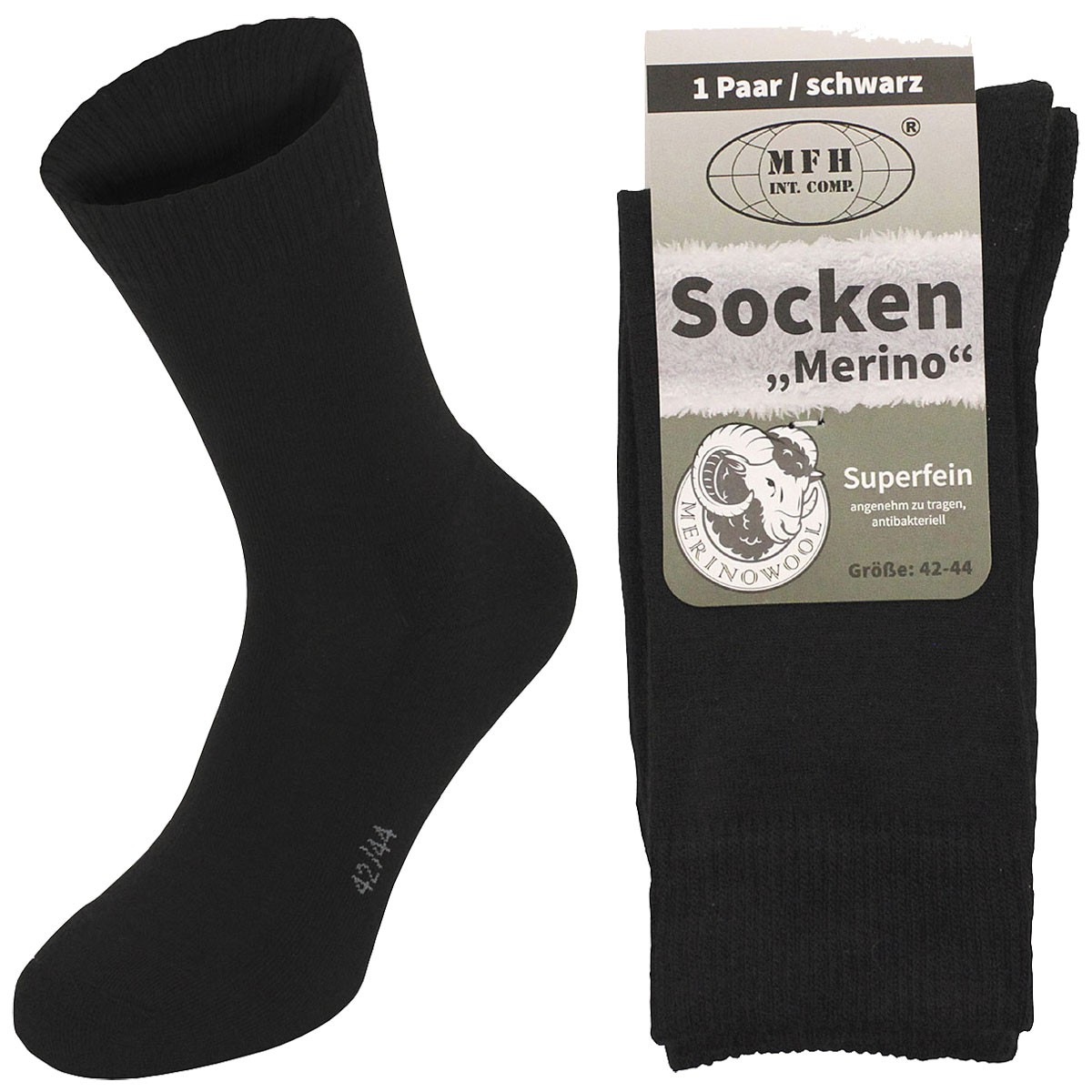 Socken mit Wolle (Merinowolle) schwarz oder oliv, Gr. 39-47