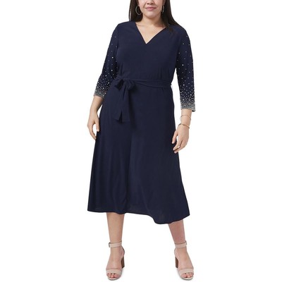 

Женское темно-синее трикотажное платье MSK с украшением и расклешенным силуэтом Plus  BHFO 4506, Navy