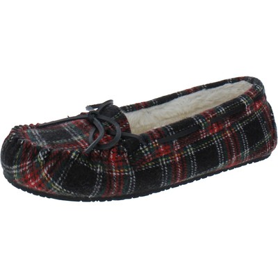 

Черные женские мокасины без шнуровки Minnetonka 9, средние (B,M) BHFO 1186, Red/tartan plaid/black/natural