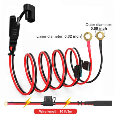 10FT 16AWG SAE Connection Cable SAE to O Ring Cord Adapter Battery Charging
