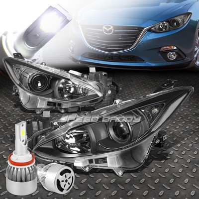 ЧЕРНЫЙ КОРПУС, ПРОЗРАЧНАЯ БОКОВАЯ ФАРА ПРОЕКТОРА + СВЕТОДИОДНАЯ ЛАМПА 6000K + ВЕНТИЛЯТОР ДЛЯ 14-16 MAZDA3