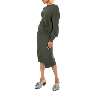 Pre-owned Kenzo Ladies Dark Khaki Asymmetric Hem Knit Jumper