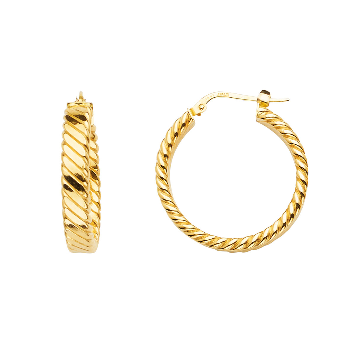 Pre-owned Tgdj 14k Yellow Gold Glitter Round Hoop Earrings Diameter: 26 / 20 / 15mm