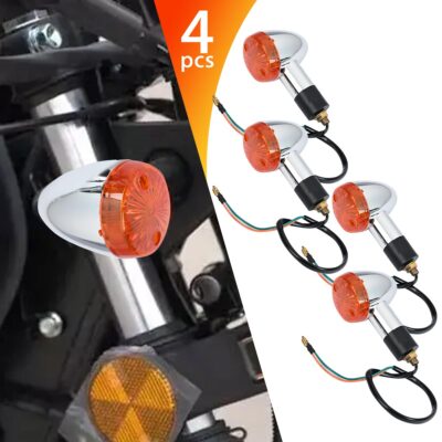 4x M10 Thread Motorcycle LED Turn Signal Lights Bulb Indicator Amber Lamp Silver
