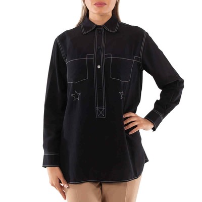 Pre-owned Burberry Ladies Black Gwen Silk Western Shirt, Brand Size 2 (us Size 0)