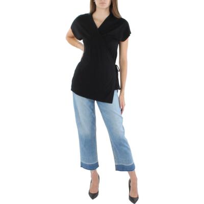 

Женская черная блузка с завязками Eileen Fisher, топ с запахом, рубашка Petites  BHFO 7670, Черный
