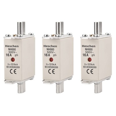 NH Fuse Link, NH000, 16A, gG, Front Indicator Combination Detector, Pack of 3