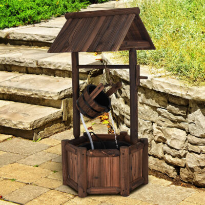 Garden Rustic Wishing Well  Water Fountain Wooden Outdoor Electric Backyard Pump