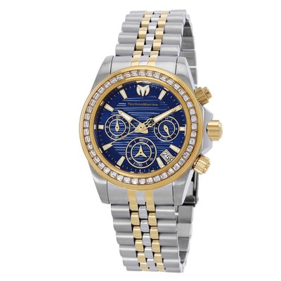 Женские часы Technomarine Manta с хронографом GMT и кварцевым синим циферблатом TM-222024