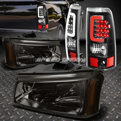 ЗАКОПЧЕННАЯ ХРУСТАЛЬНАЯ ФАРА + УГОЛОК + ЧЕРНЫЙ 3D СВЕТОДИОДНЫЙ ЗАДНИЙ ФОНАРЬ ДЛЯ 03-07 SILVERADO