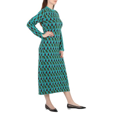 Pre-owned La Doublej La Double J Ladies Azzurro/militare/bordeaux Jacquard Long Sleeve Maxi Dress, In Red