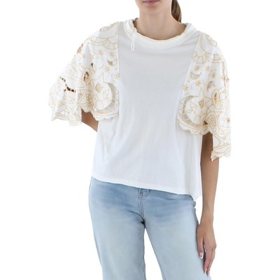 

Женская футболка с вышивкой Free People цвета слоновой кости Angel  BHFO 4084, Цвет слоновой кости