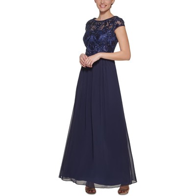 Женское темно-синее шифоновое вечернее платье с вышивкой Vince Camuto, 12 BHFO 5046