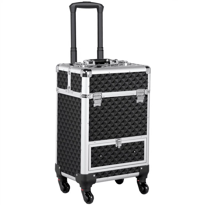 Professional Makeup Case, 4 Retractable Trays & 1 Drawer, Black