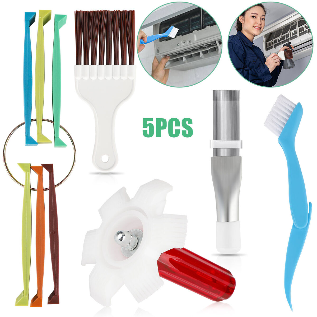 5PCS Air Conditioner Fin Cleaner Set Fin Comb Condenser Straightener Clean Brush
